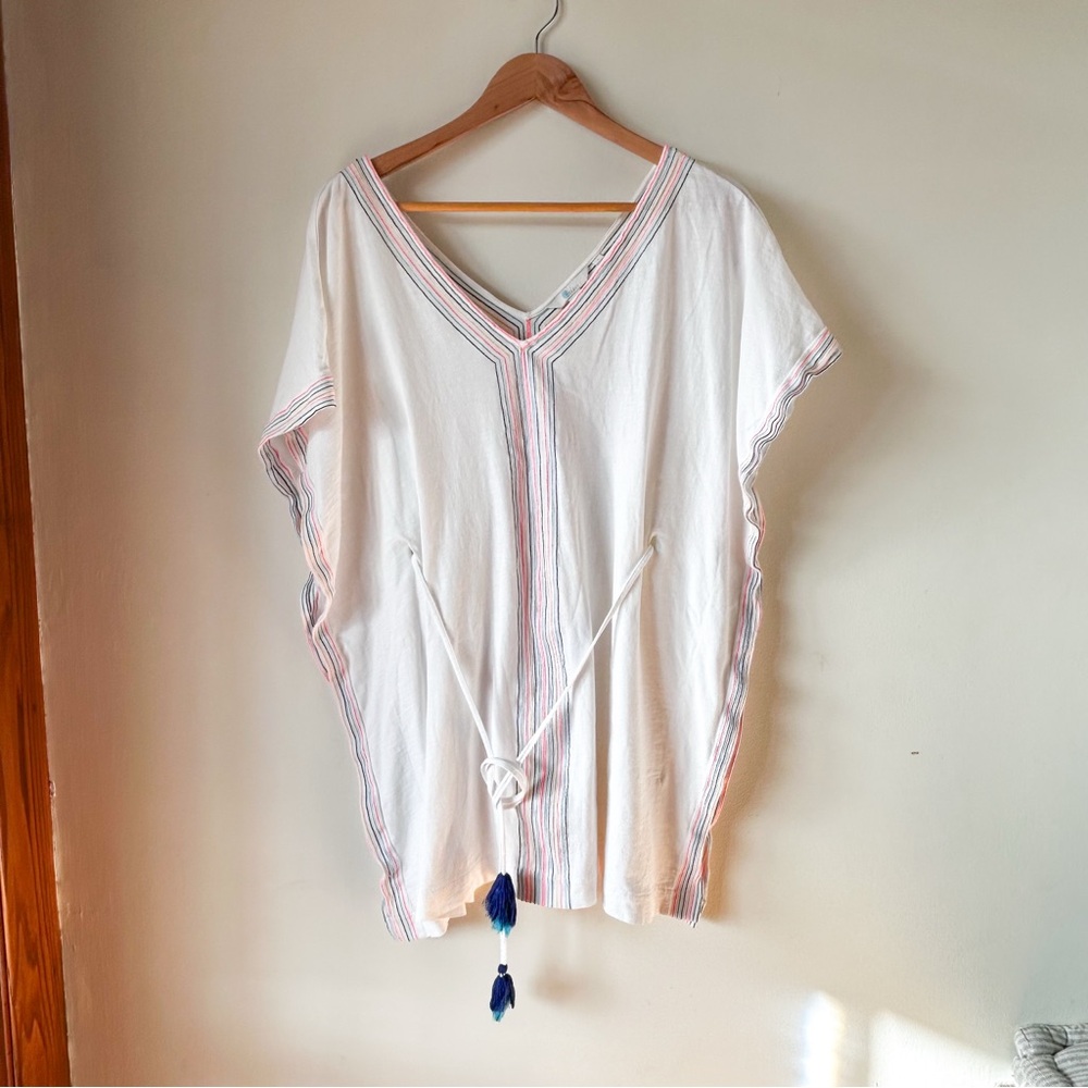 Boden Eloise Jersey Kaftan Tunic Beach Coverup Cotton Boho White Colorful Small - Picture 2 of 16